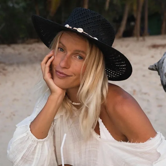 Hemlock Hat Co. Waverly Boater in Onyx – Size S, NEW/Unworn, Seashell Trim - Picture 3 of 11